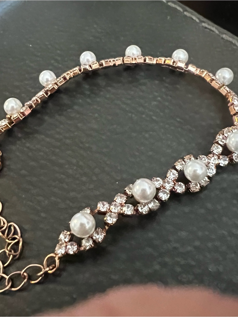 Elegant Pearl & Crystal Rose Gold Bracelet - White Pearls